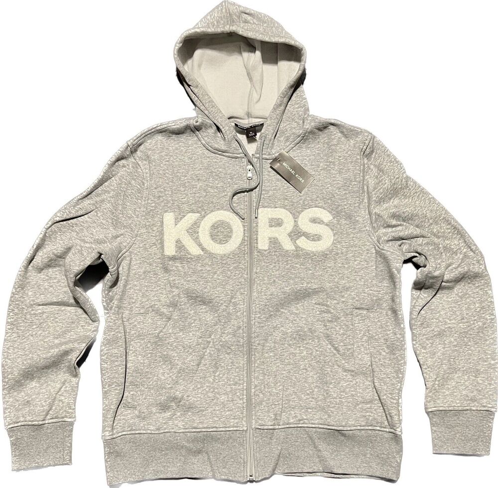 Michael Kors Full Zip Spellout Hoodie Jacket Mens size XL Chenille MK Logo
